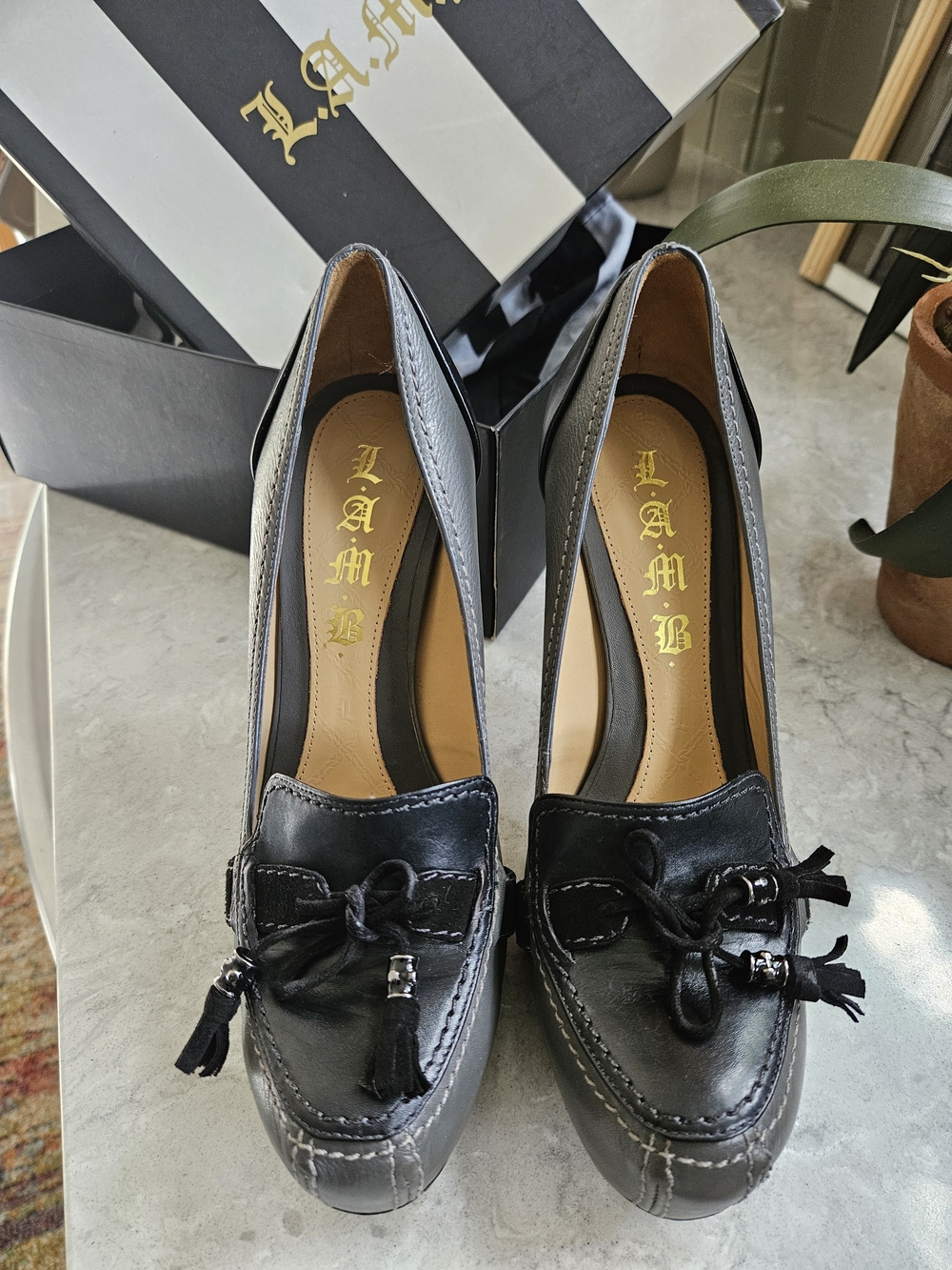 L.A.M.B. Black Tassel Leather Loafers for Women